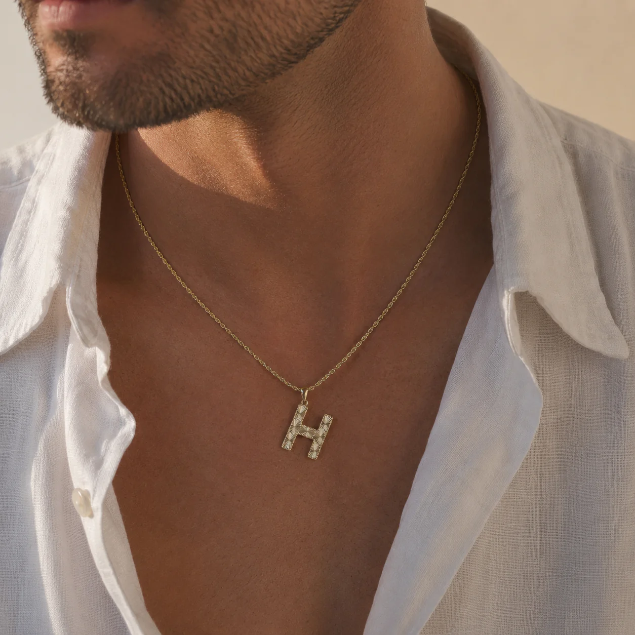 Yellow Gold Radiant-Cut Initial Pendant - H - Image 5
