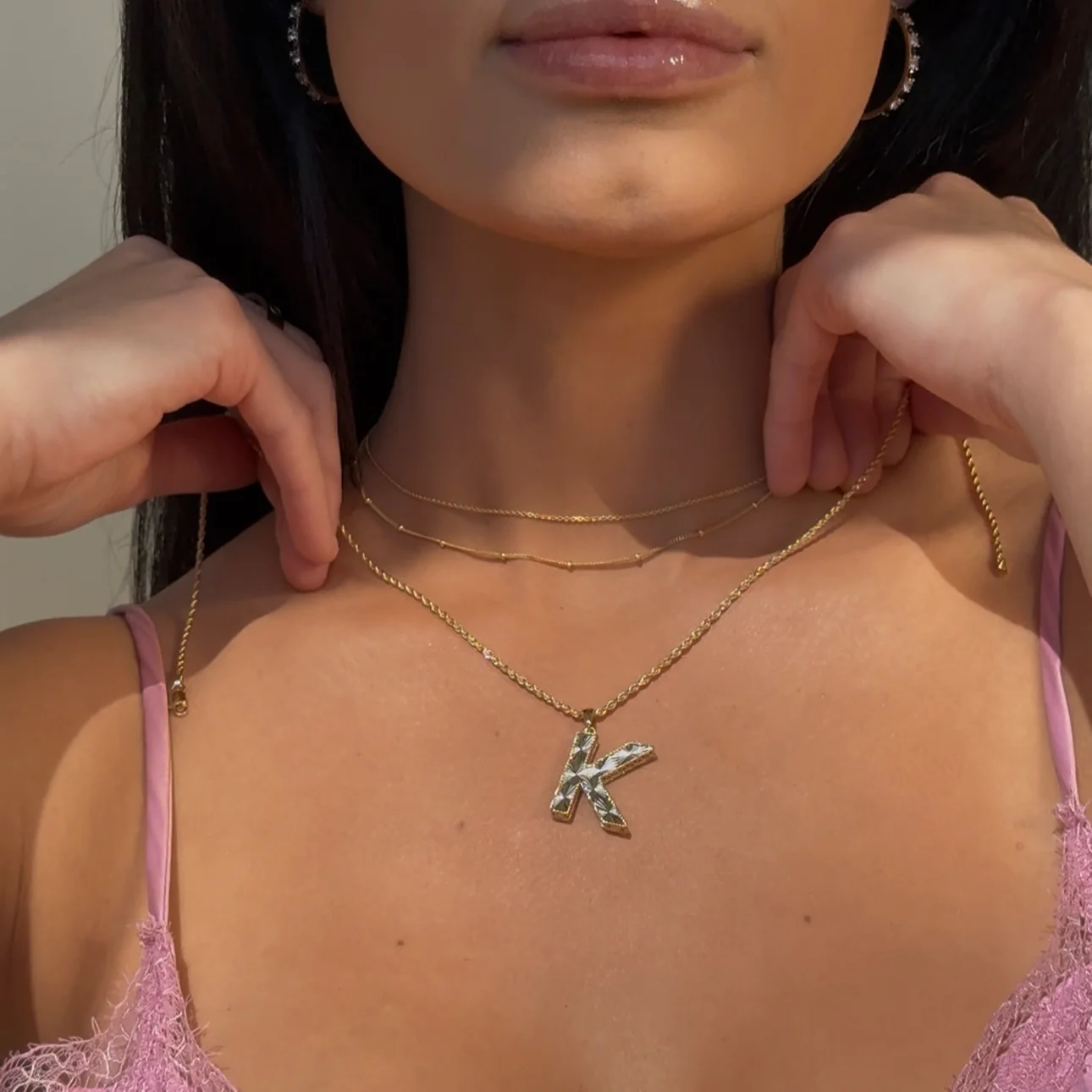 Yellow Gold Radiant-Cut Initial Pendant - K - Image 2