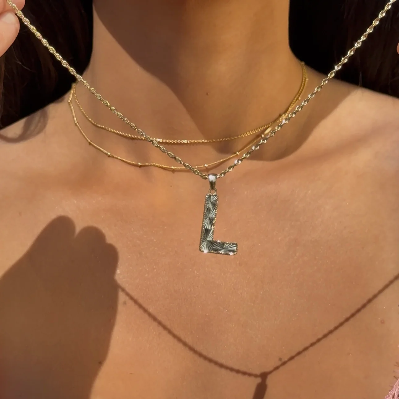 Yellow Gold Radiant-Cut Initial Pendant - L - Image 2