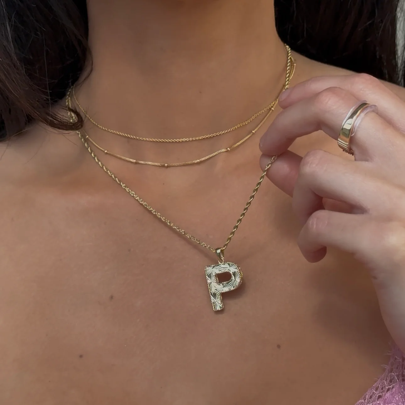 Yellow Gold Radiant-Cut Initial Pendant - P - Image 3
