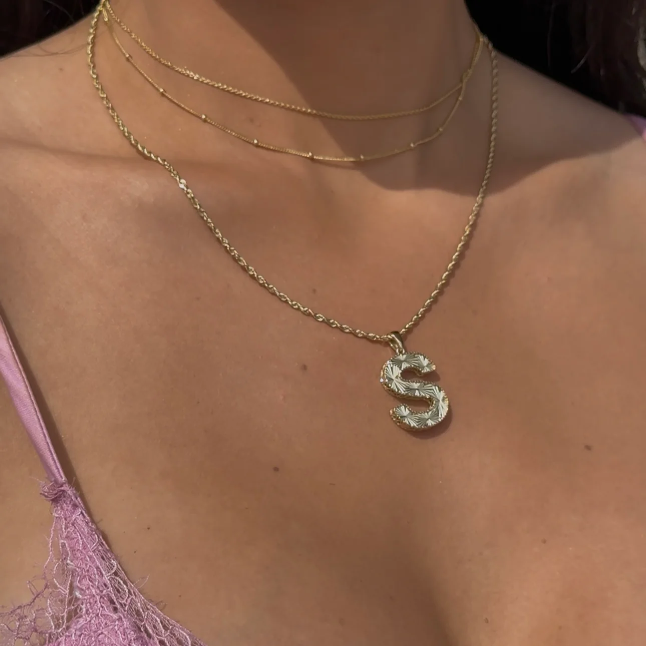 Yellow Gold Radiant-Cut Initial Pendant - S - Image 3