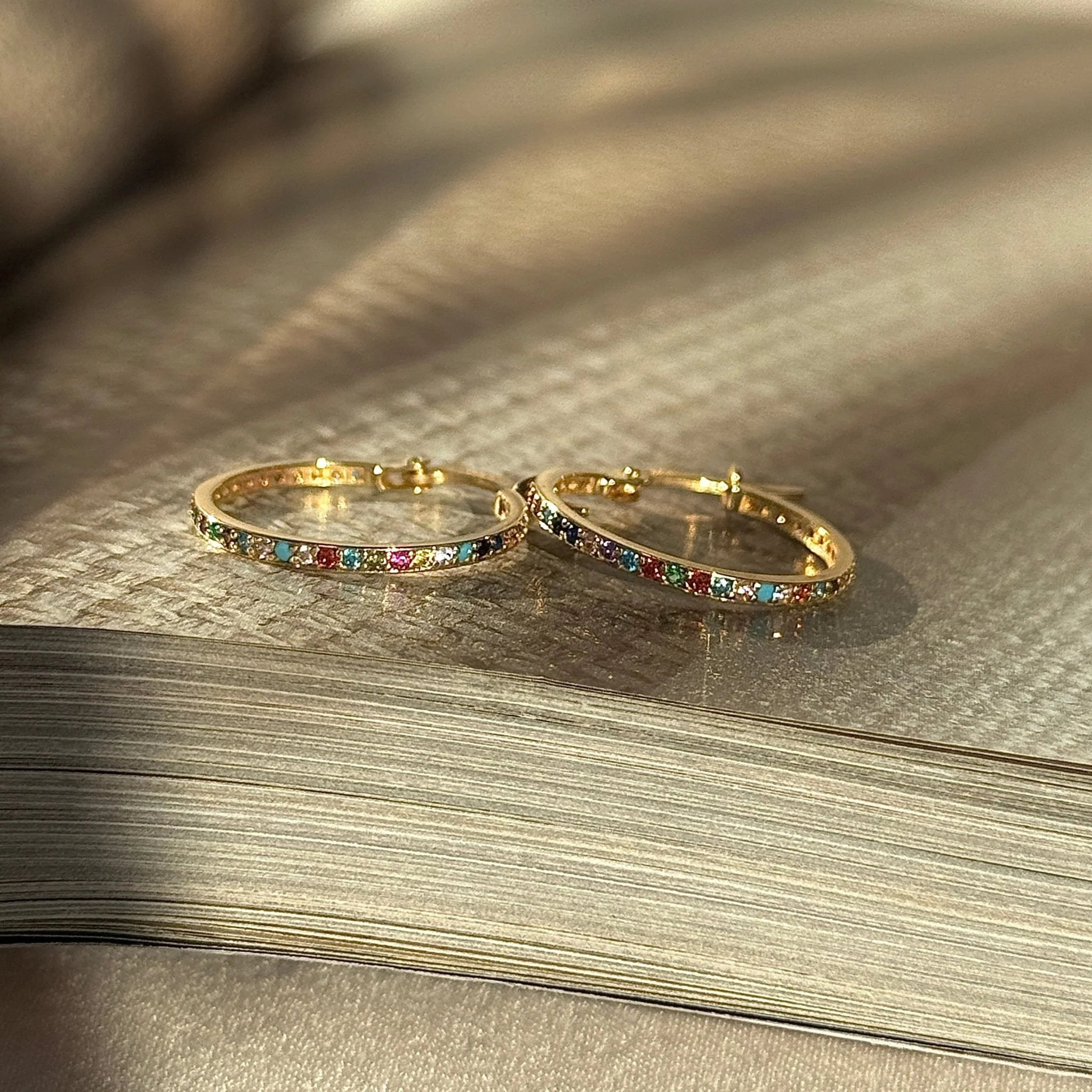 Yellow Gold Rainbow Studded Hoop - Image 5