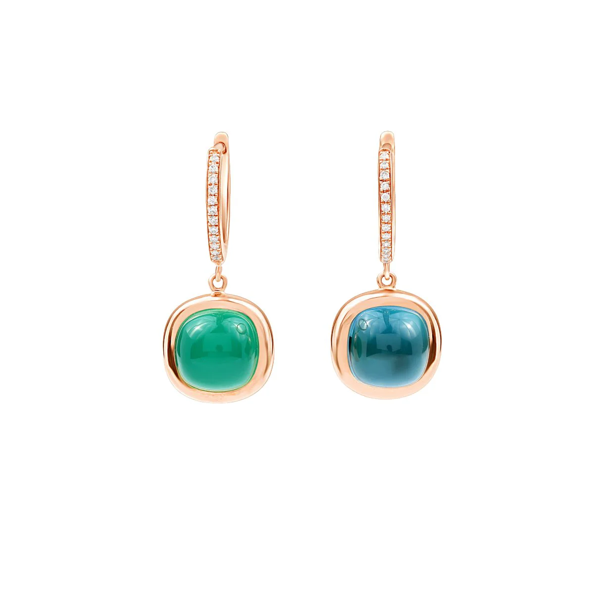 Rose Gold Reversible Green Agate Topaz Diamond Hoop