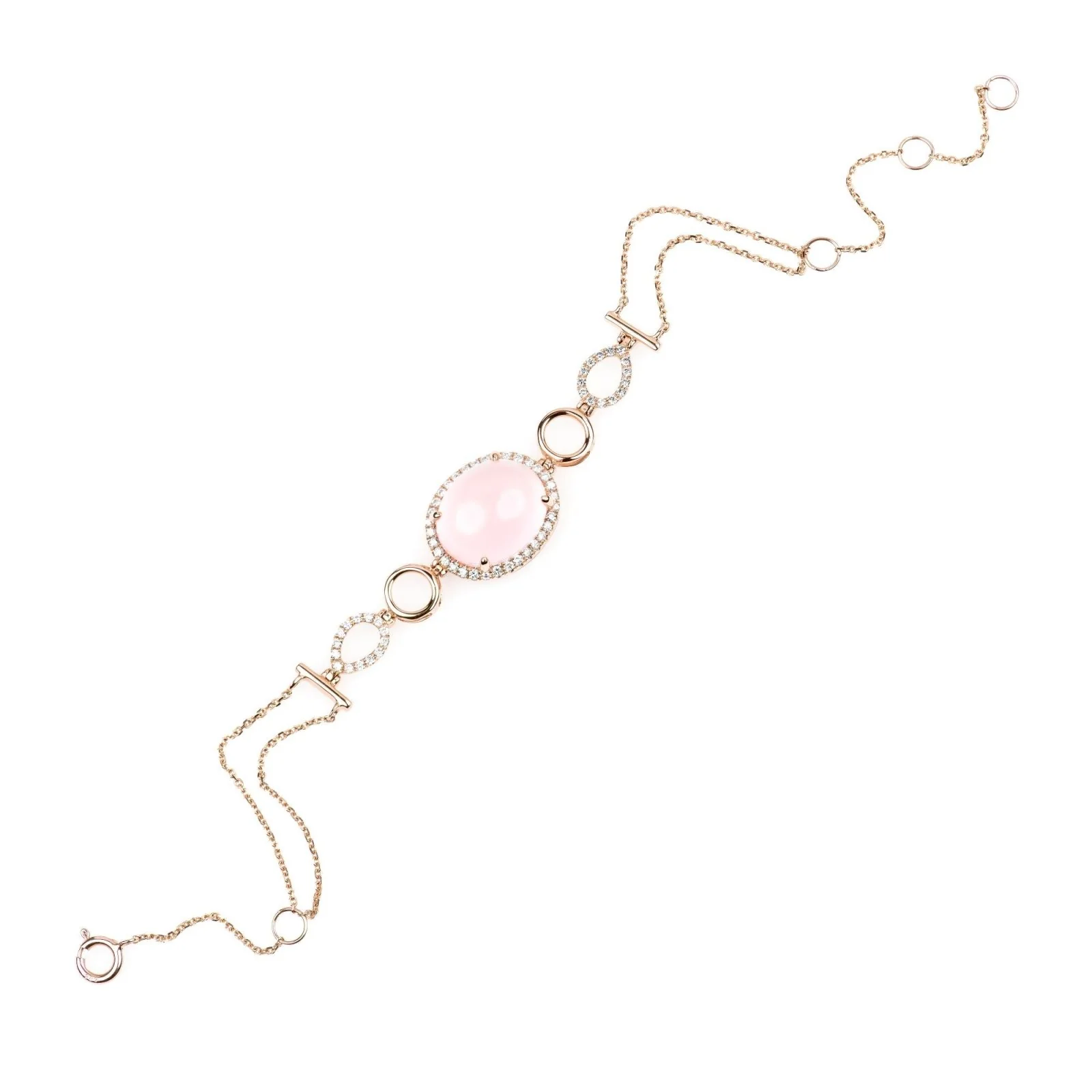 Rose Quartz and Diamond Infinity Heirloom Bracelet in Solid 14k Rose Gold