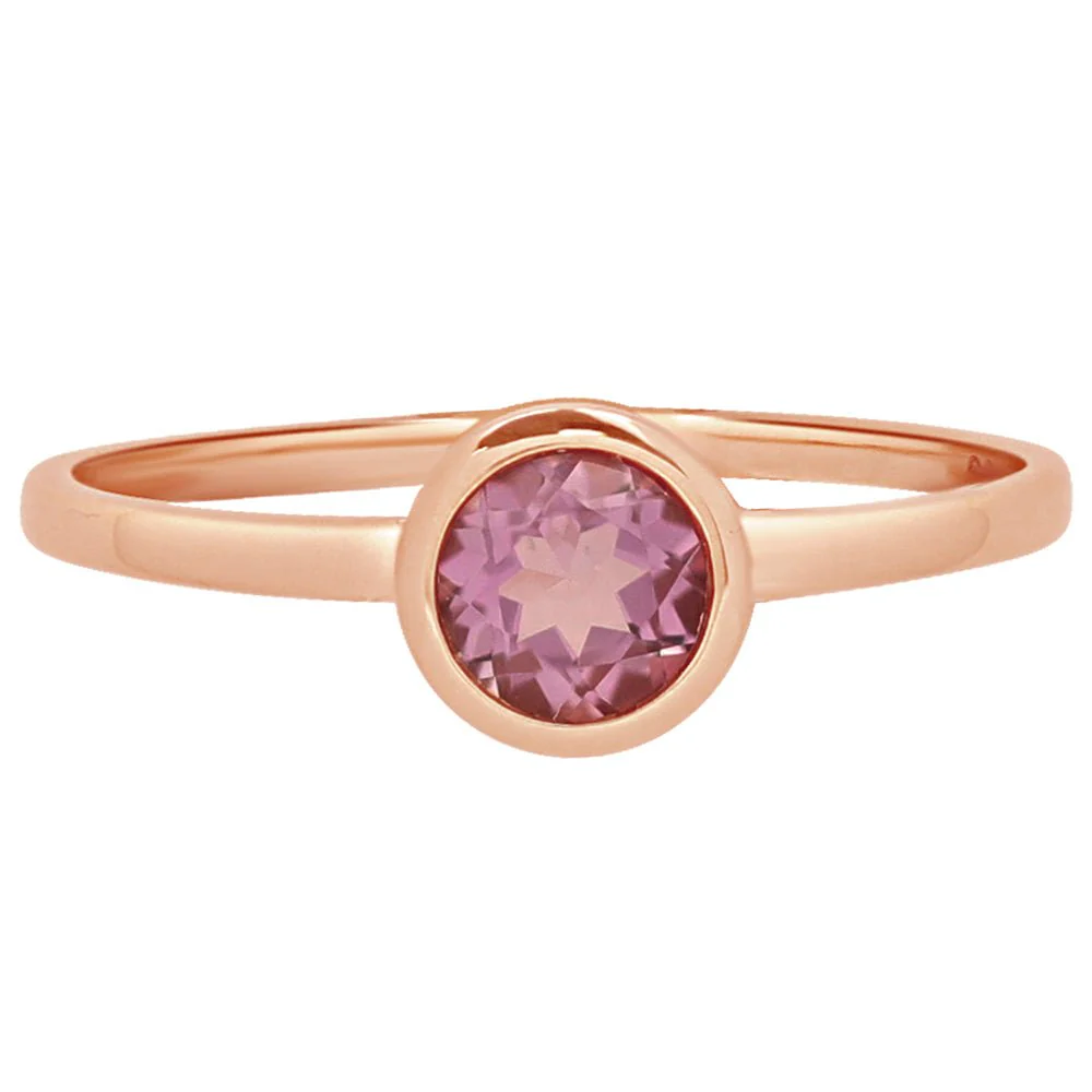 Round Amethyst Cocktail Ring Bezel Set in Solid 14k Rose Gold
