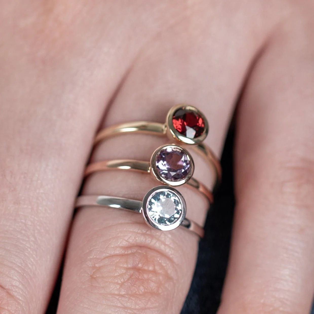 Round Amethyst Cocktail Ring Bezel Set in Solid 14k Rose Gold - Image 4