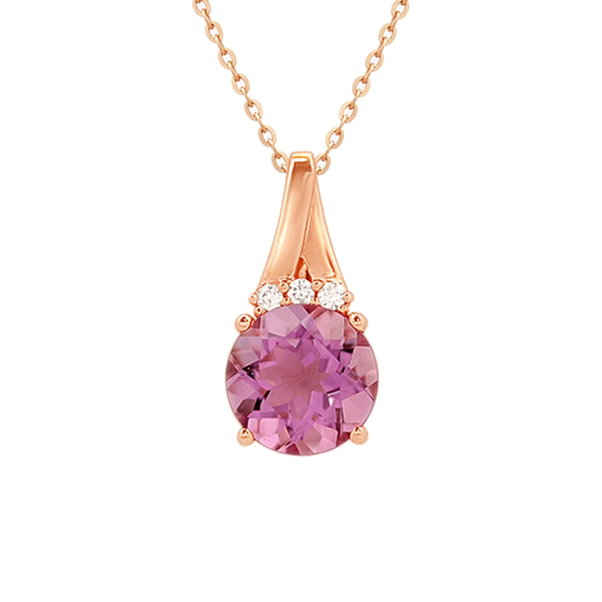 Rose Gold Round Amethyst Diamond Halo Pendant