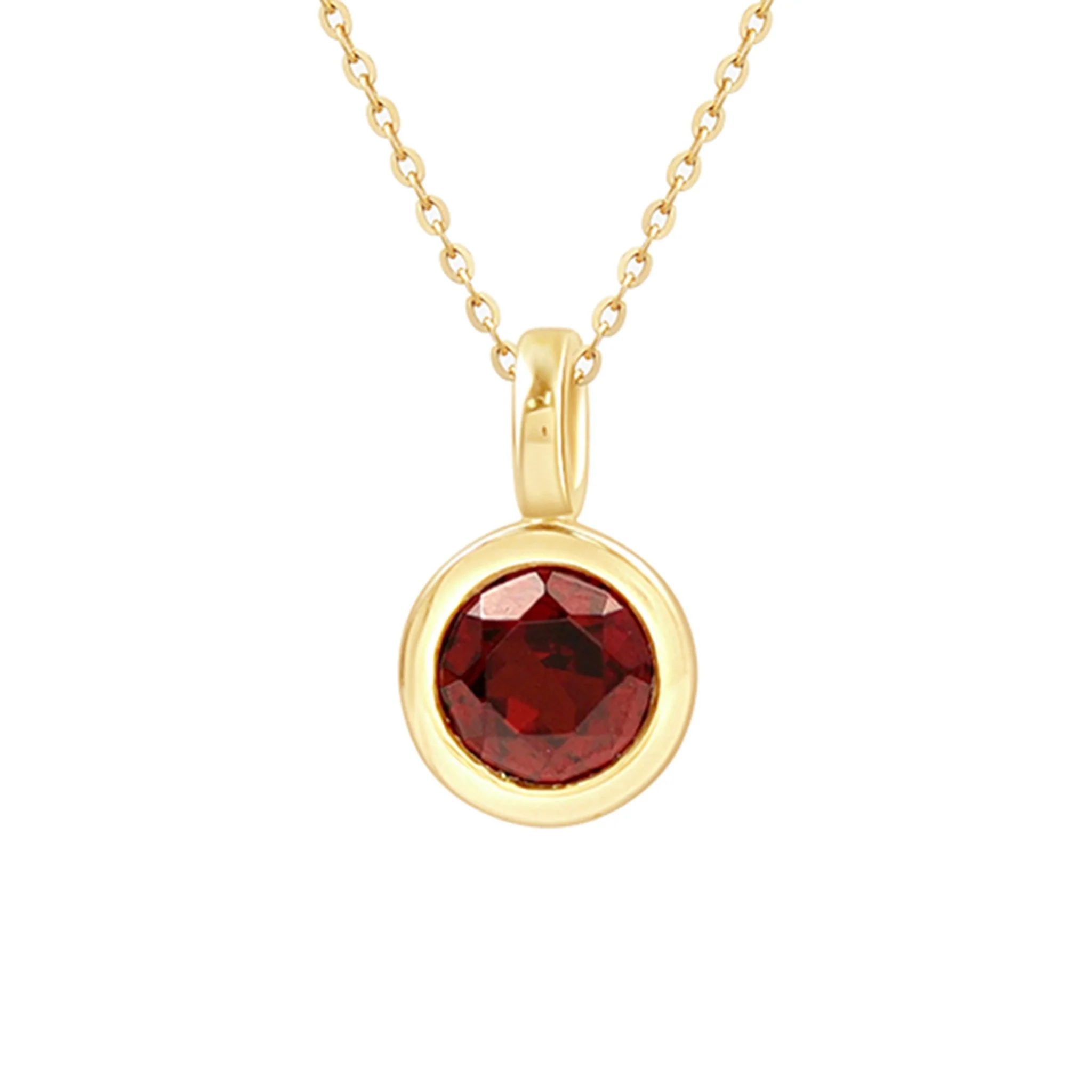 Yellow Gold Round Bezel Garnet Pendant Necklace