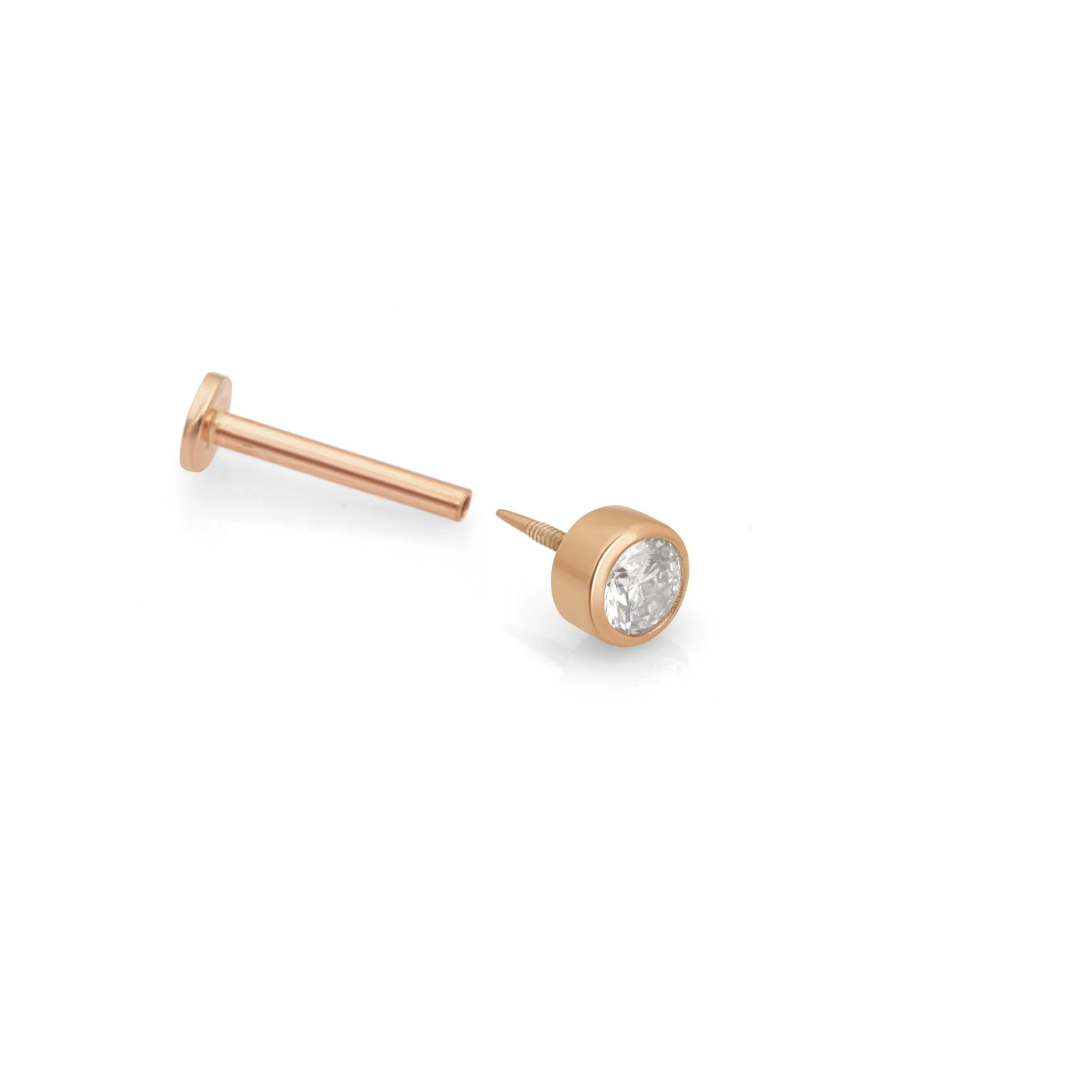 Rose Gold Round Diamond Bezel Set Flat Back Earring