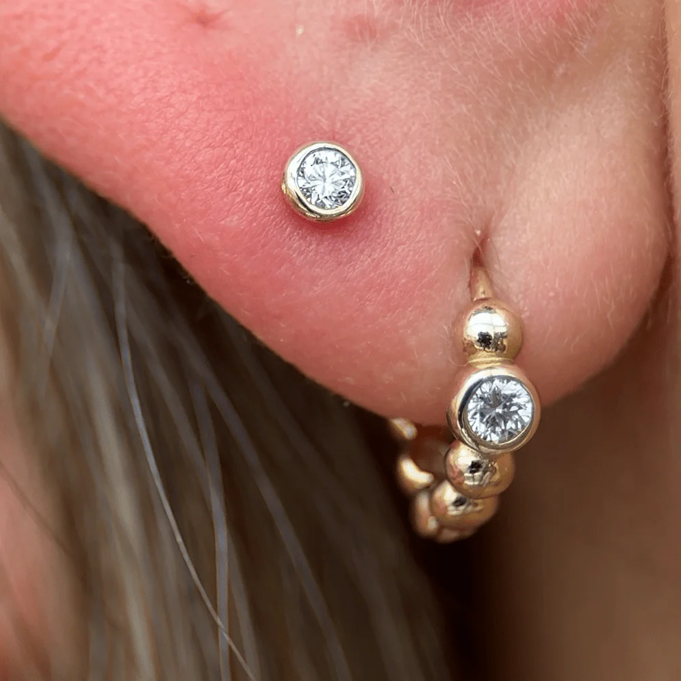 Rose Gold Round Diamond Bezel Set Flat Back Earring - Image 4