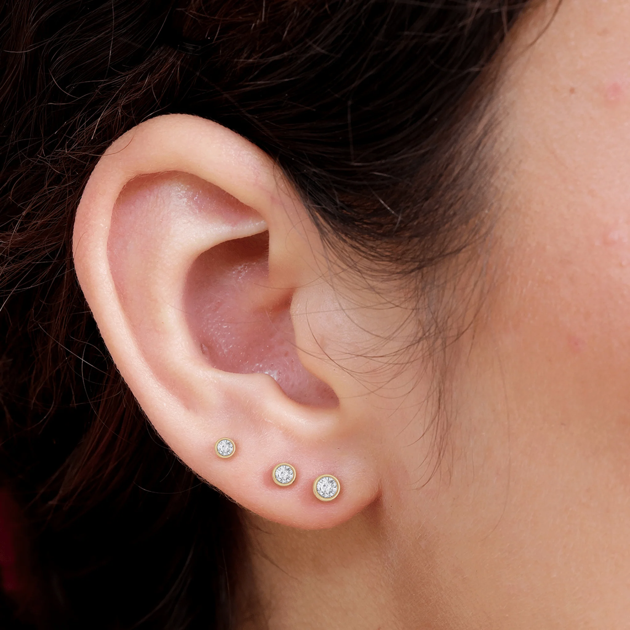 Rose Gold Round Diamond Bezel Set Flat Back Earring - Image 8