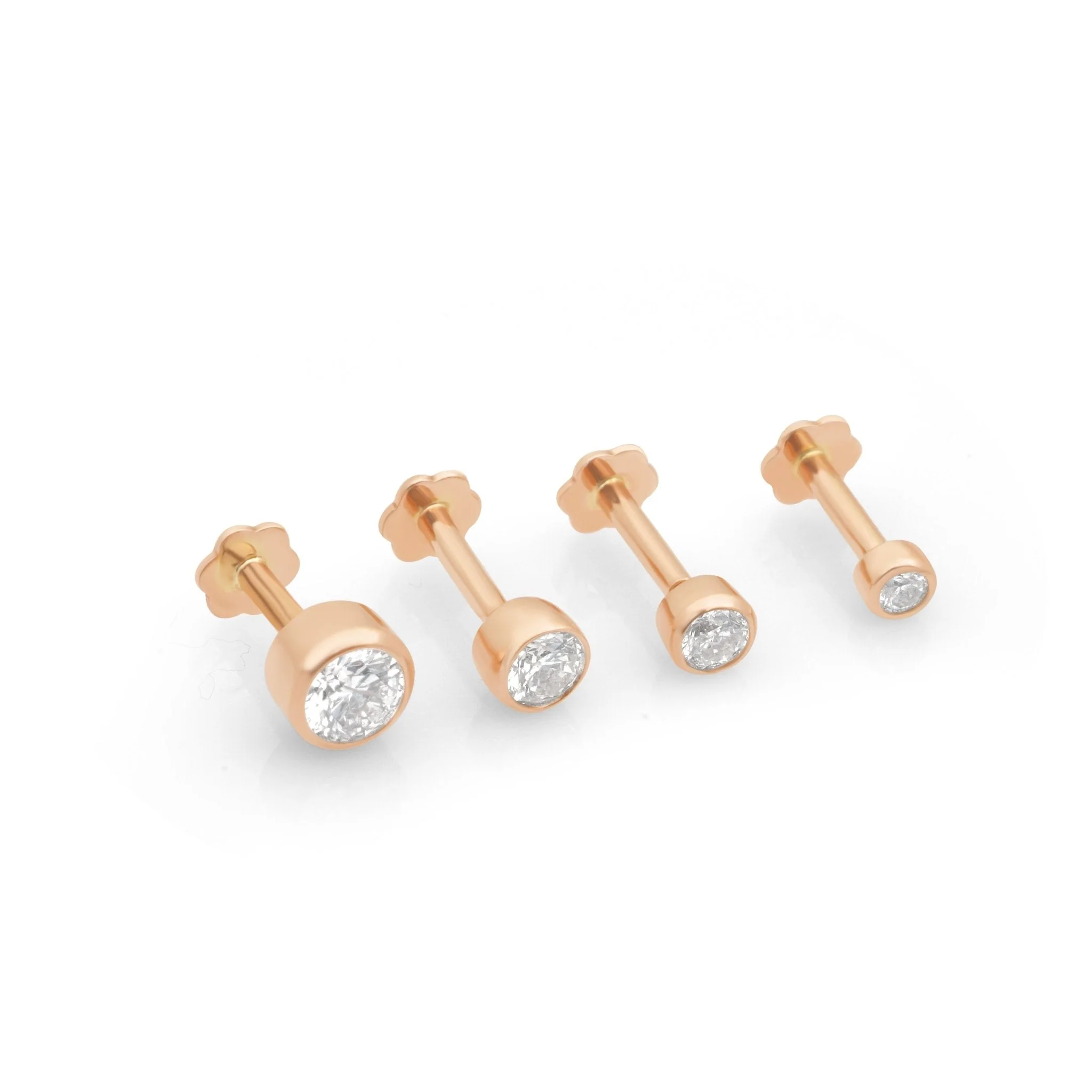 Rose Gold Round Diamond Bezel Set Flat Back Earring - Image 9