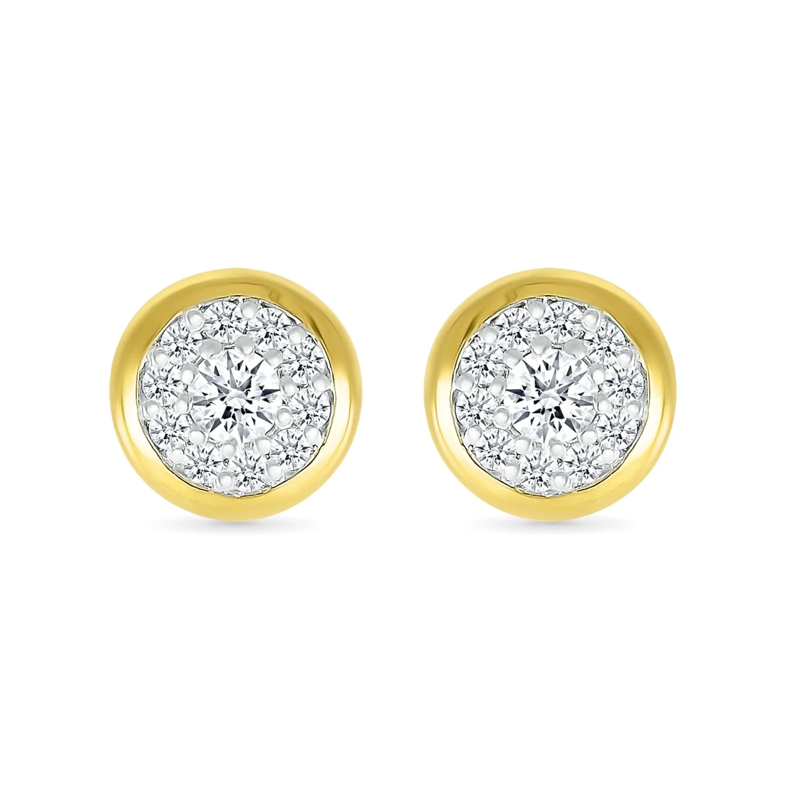Yellow Gold Round Diamond Illusion Stud