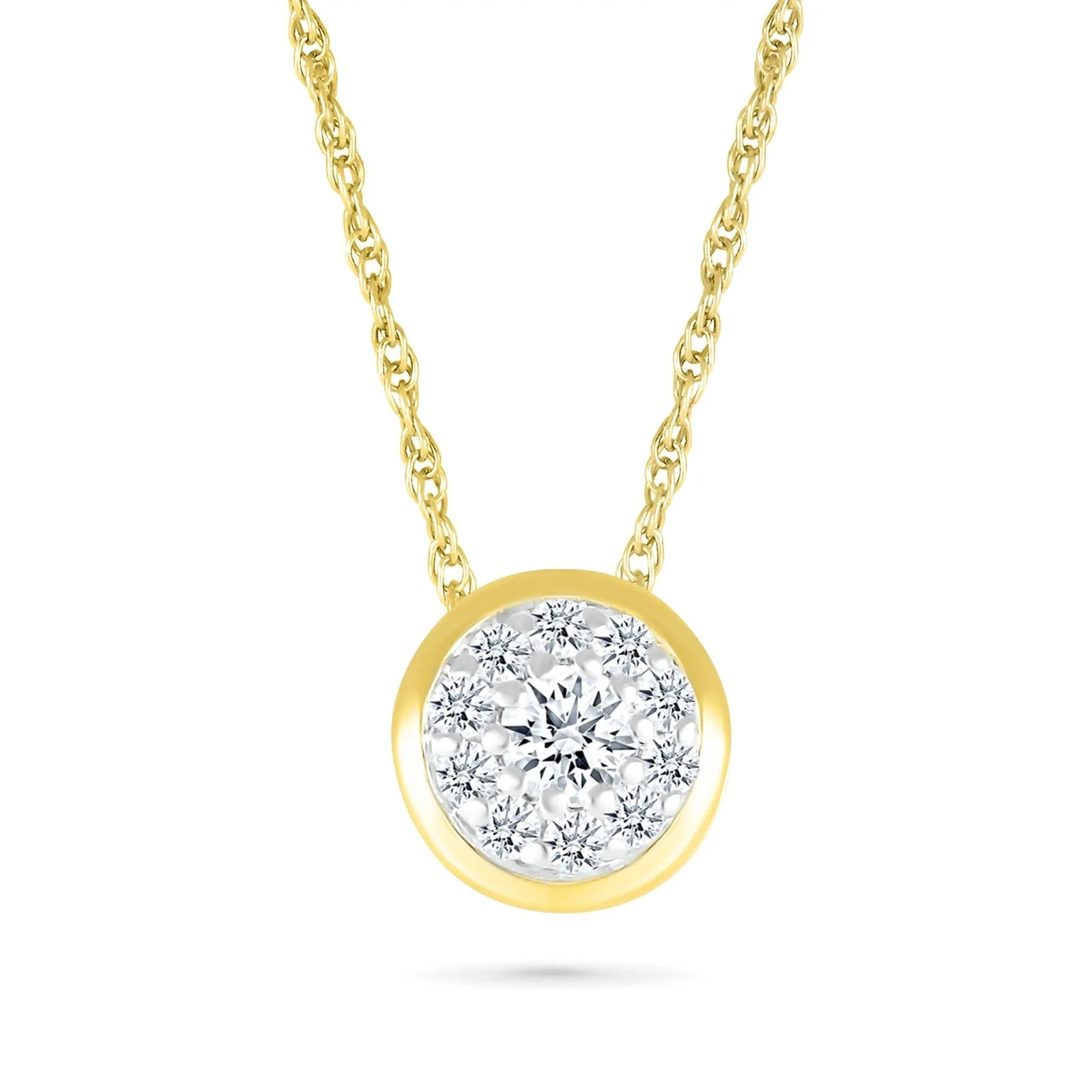 Yellow Gold Round Diamond Illusion Necklace