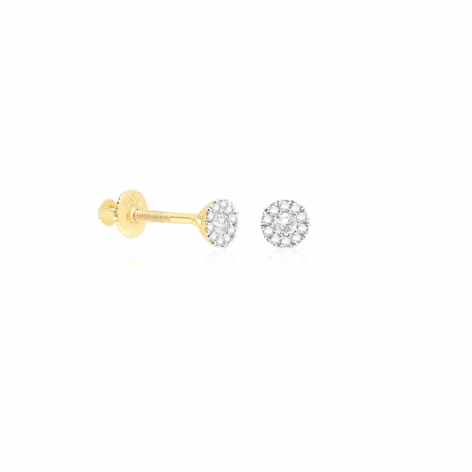 Yellow Gold Round Diamond Screw Back Stud