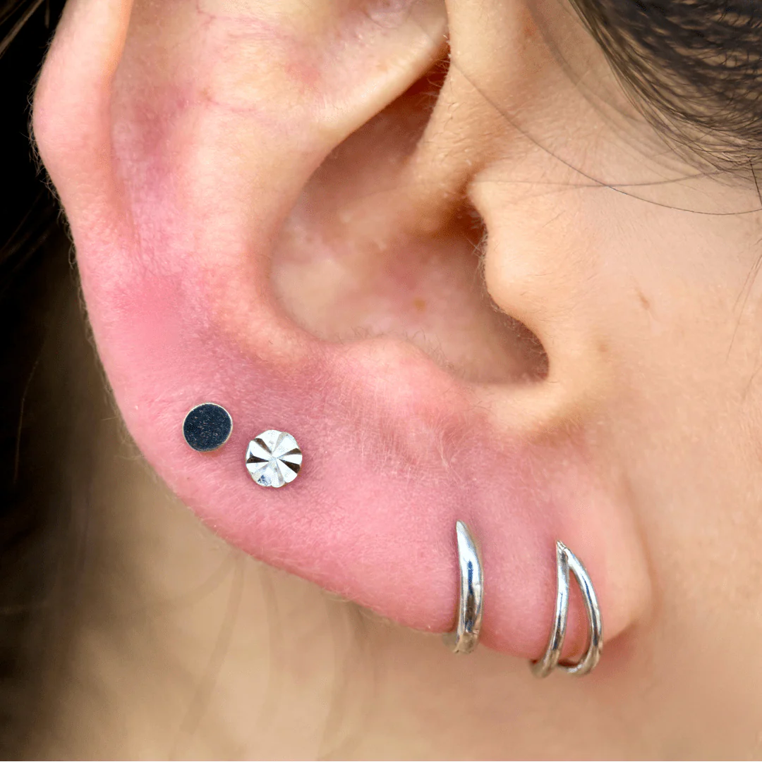White Gold Diamond Cut Disc Flat Back Earring - Image 4