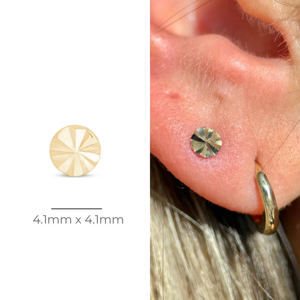 Yellow Gold Diamond Cut Disc Flat Back Earring - Image 4