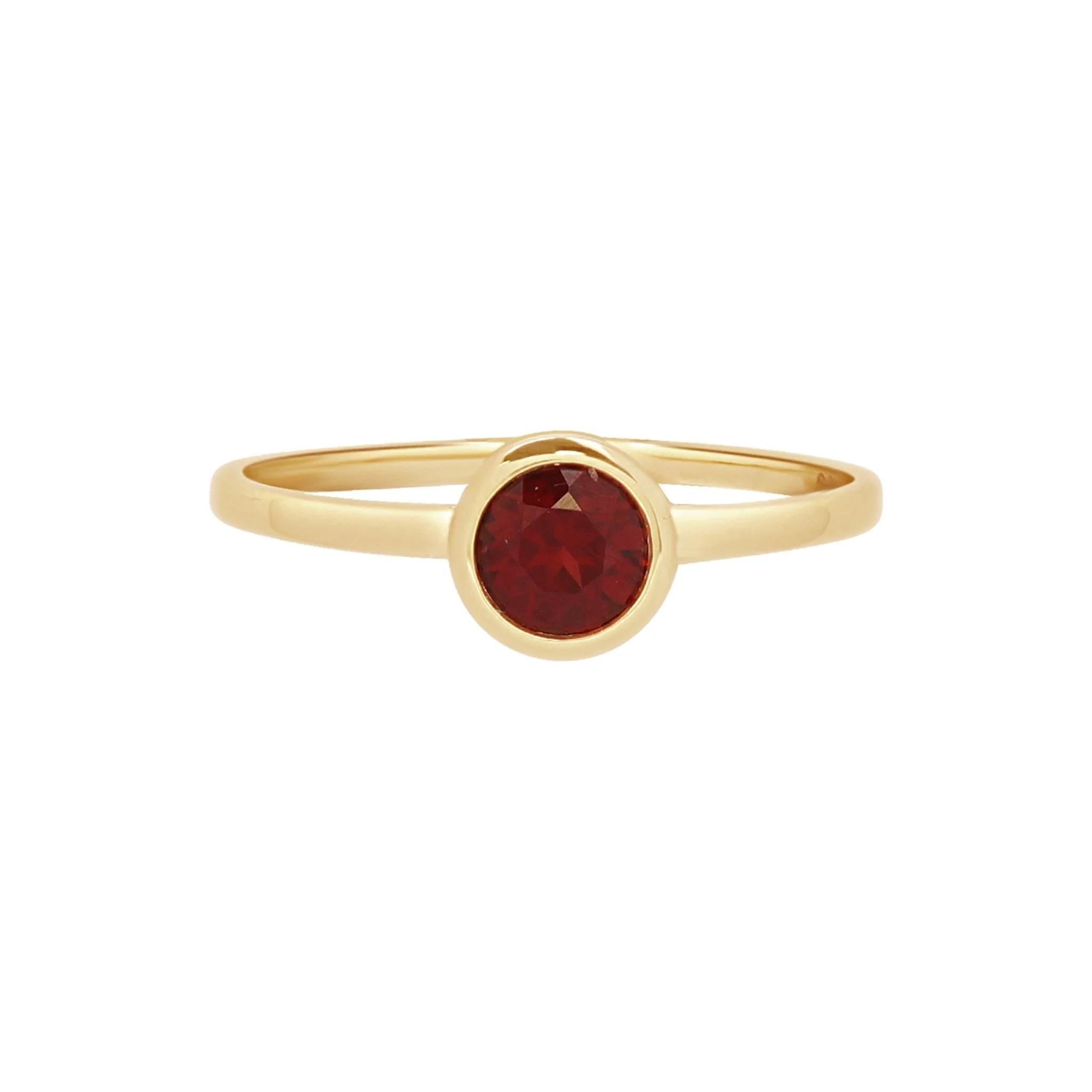 Round Garnet Cocktail Ring Bezel Set in Solid 14k Yellow Gold