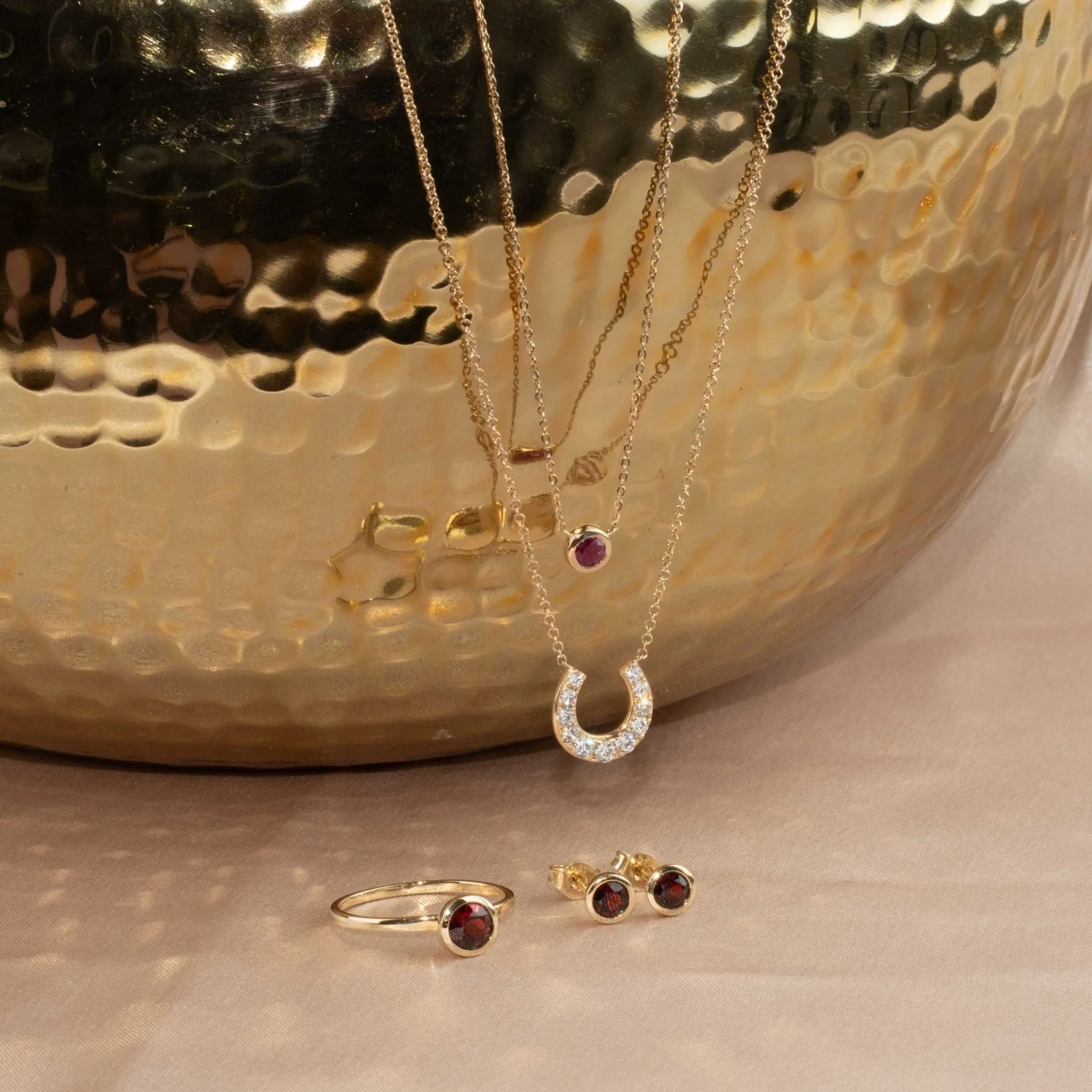 Round Garnet Cocktail Ring Bezel Set in Solid 14k Yellow Gold - Image 2