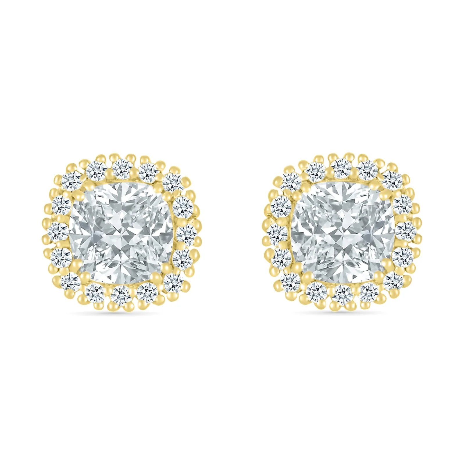 Yellow Gold Round White Sapphire Halo Stud