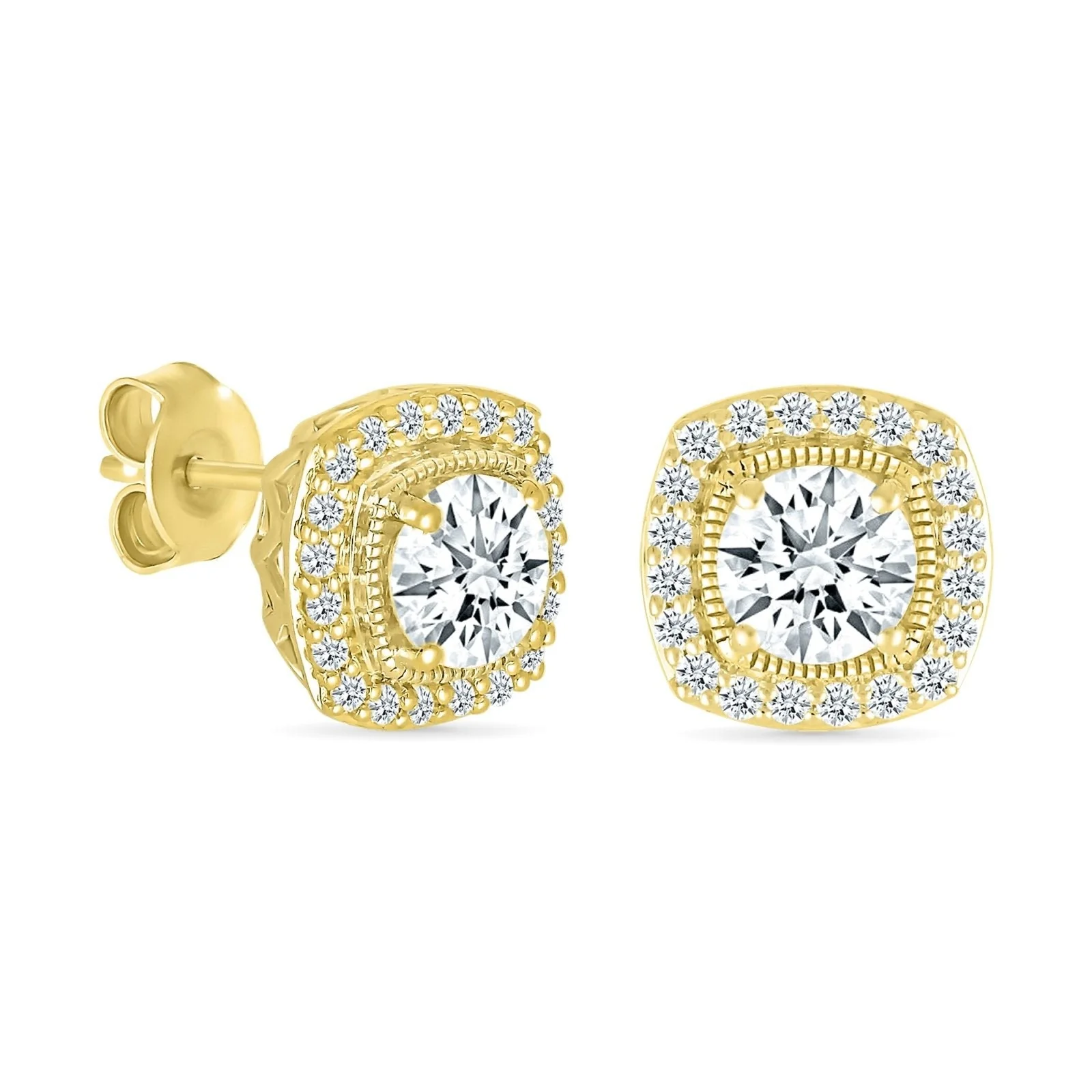 Yellow Gold Round White Sapphire Halo