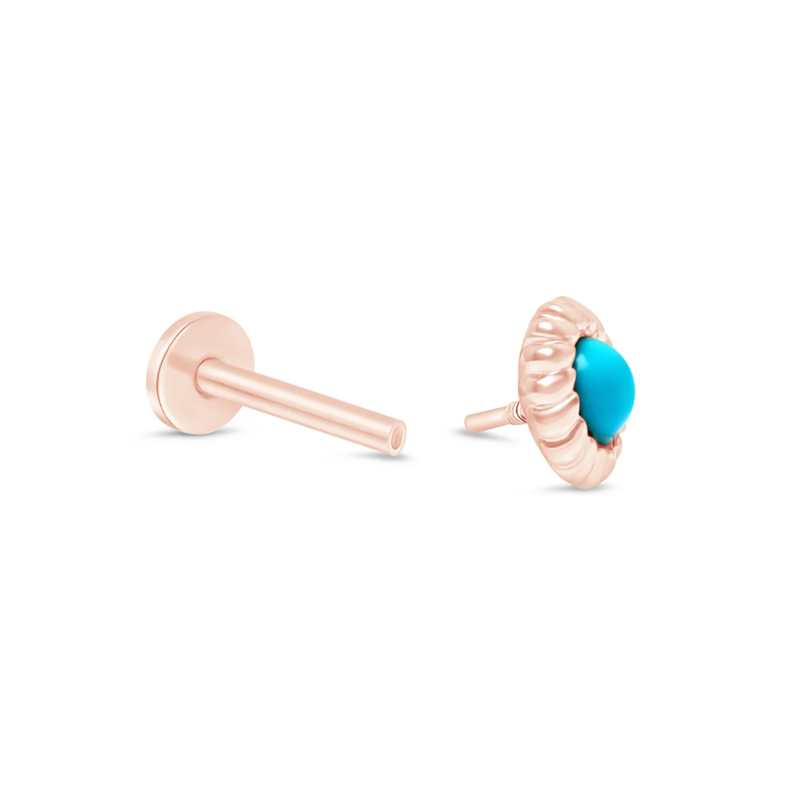 Rose Gold Turquoise Cabochon Braided Bezel Flat Back Earring - Image 2