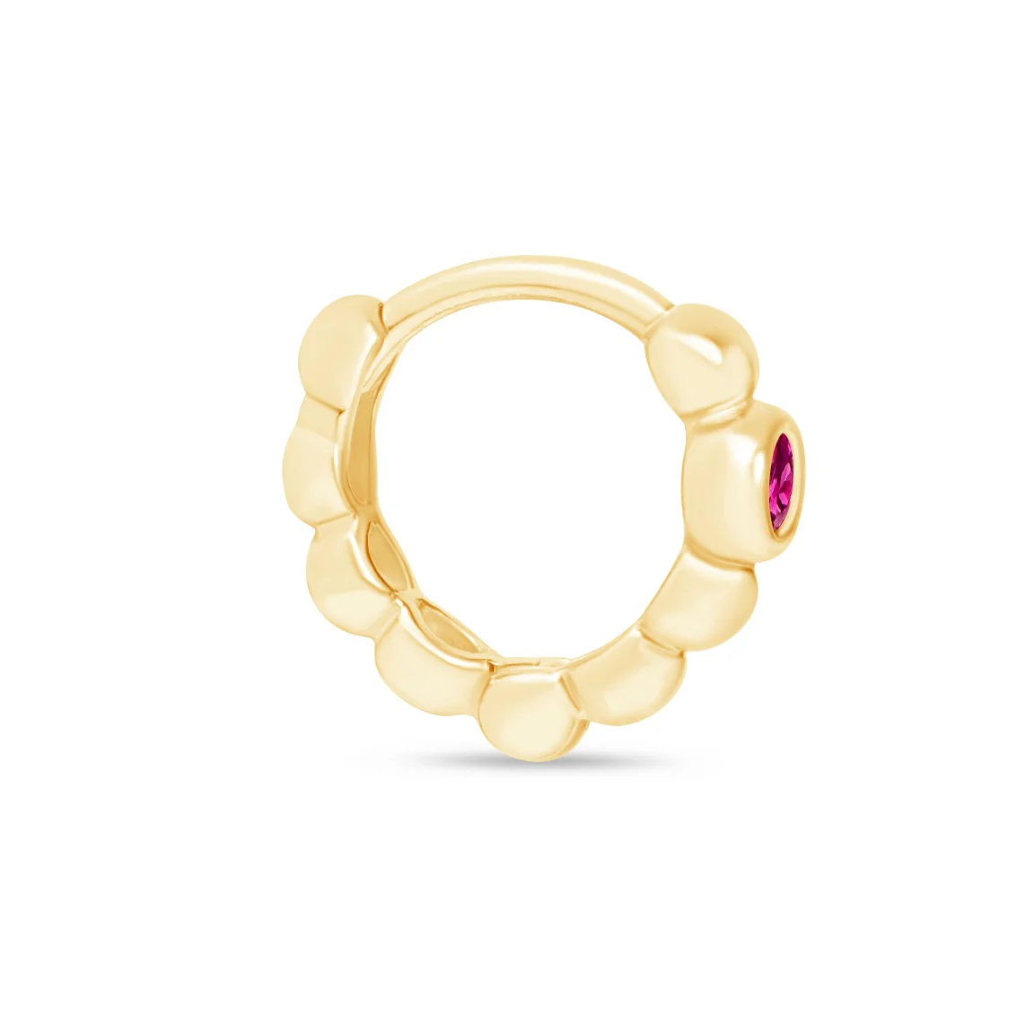 Yellow Gold Ruby Beaded Hoop - Image 12