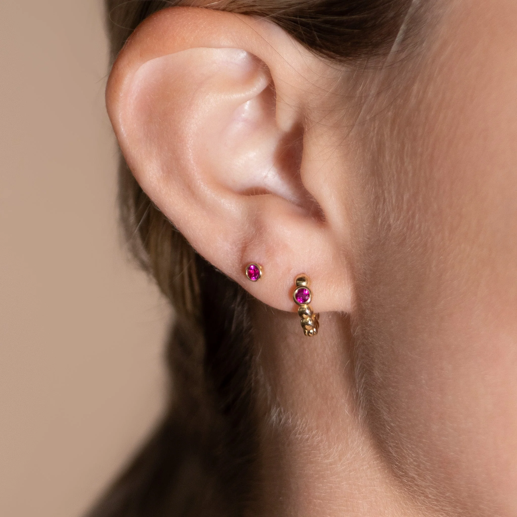 Yellow Gold Ruby Beaded Hoop - Image 9