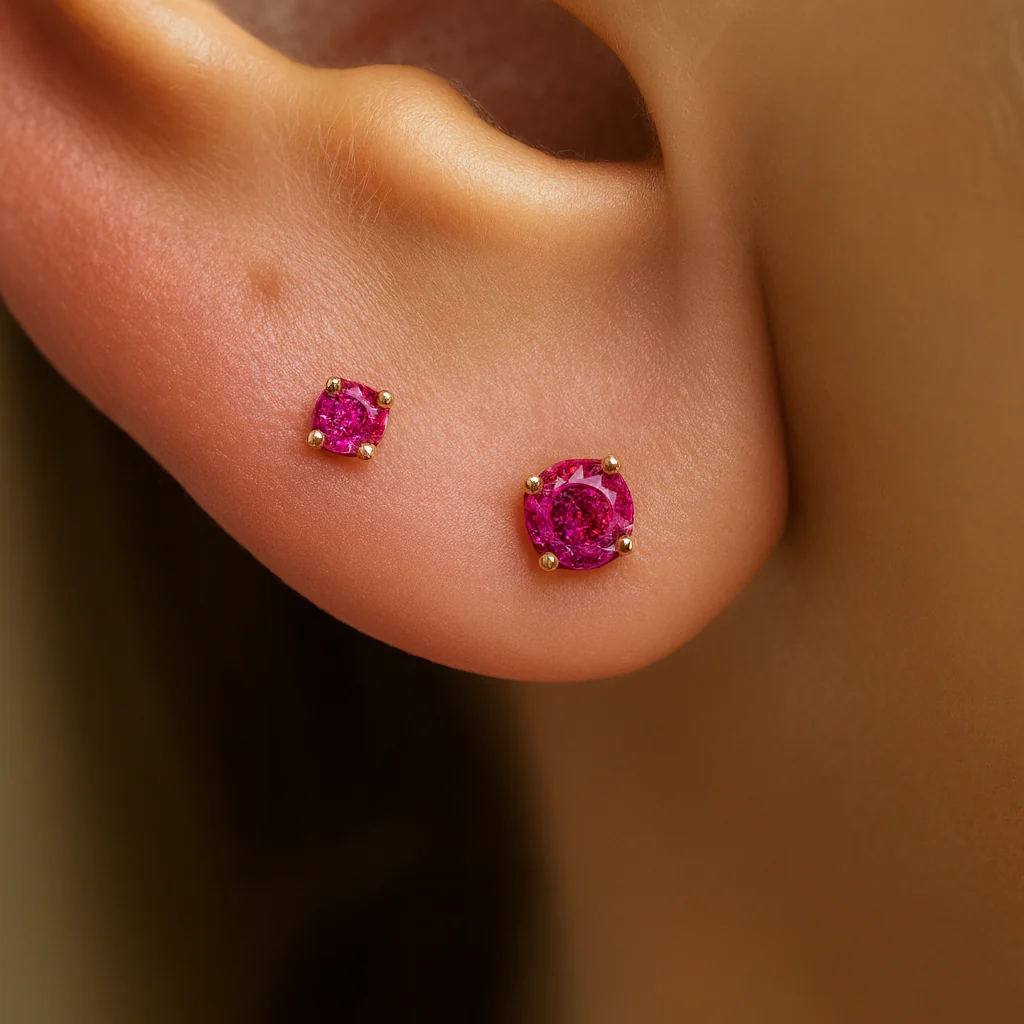Yellow Gold Ruby Cartilage Flat Back Stud Earring - Image 5