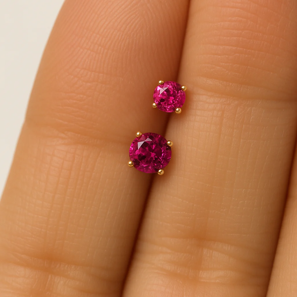 Yellow Gold Ruby Cartilage Flat Back Stud Earring - Image 9