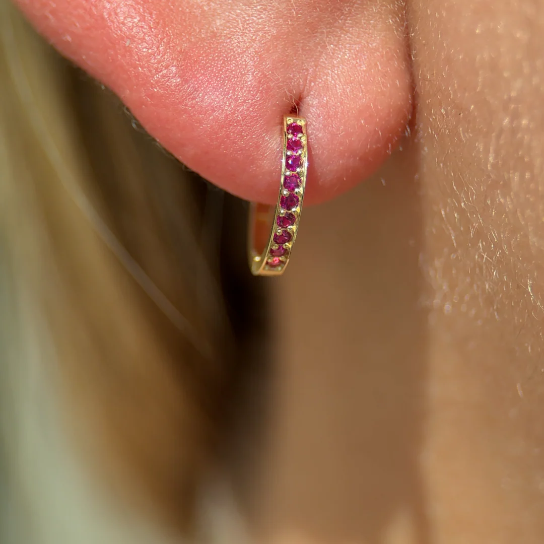 Yellow Gold Ruby Cartilage Hoop - Image 3