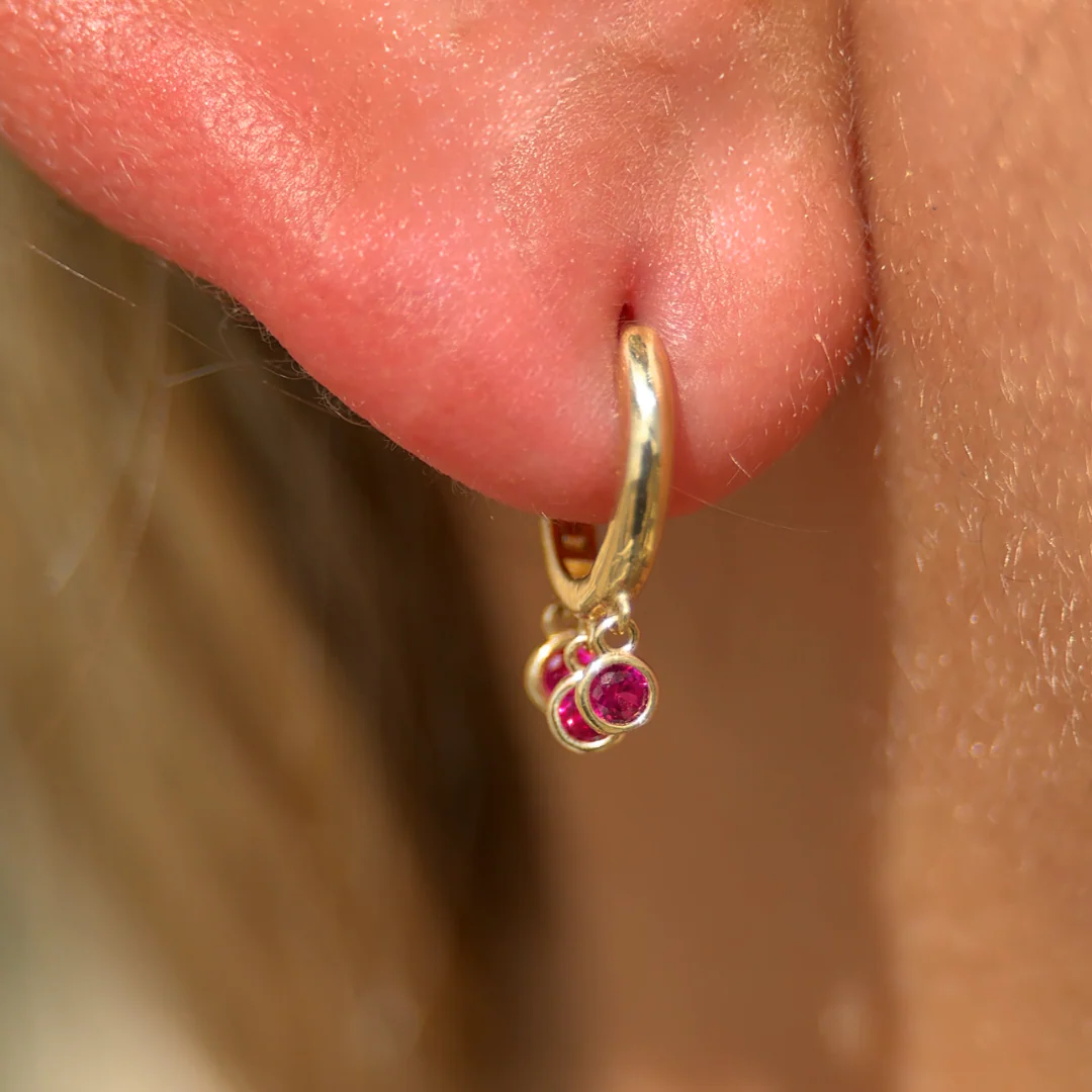 Yellow Gold Ruby Charm Hoop - Image 3