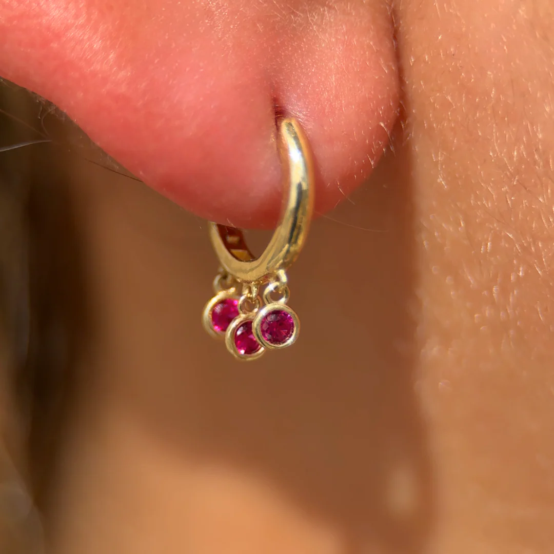 Yellow Gold Ruby Charm Hoop - Image 5