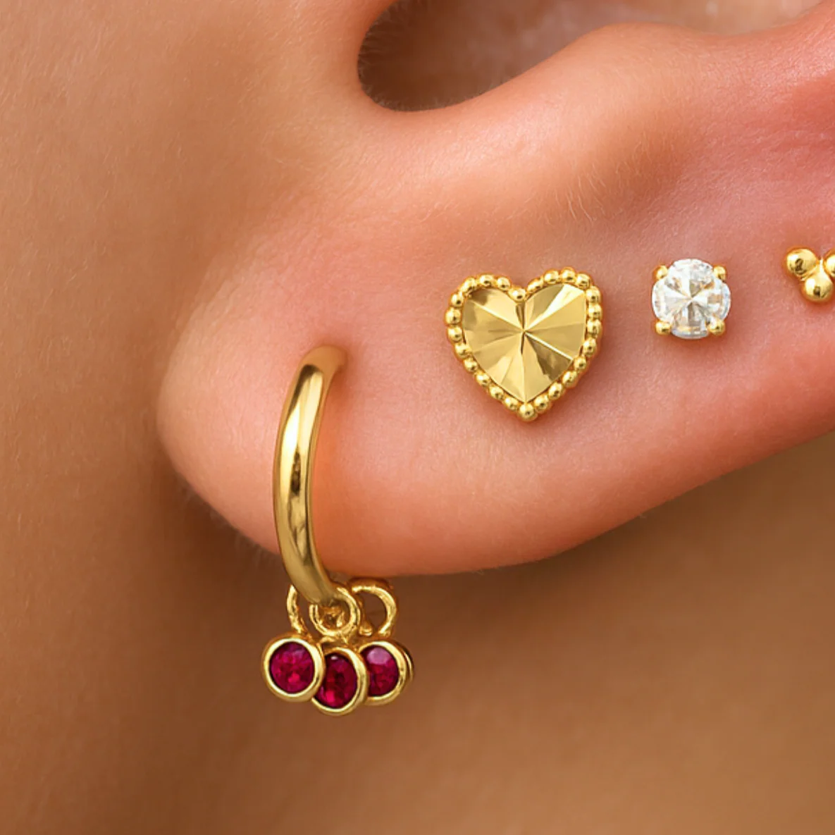 Yellow Gold Ruby Charm Hoop - Image 7