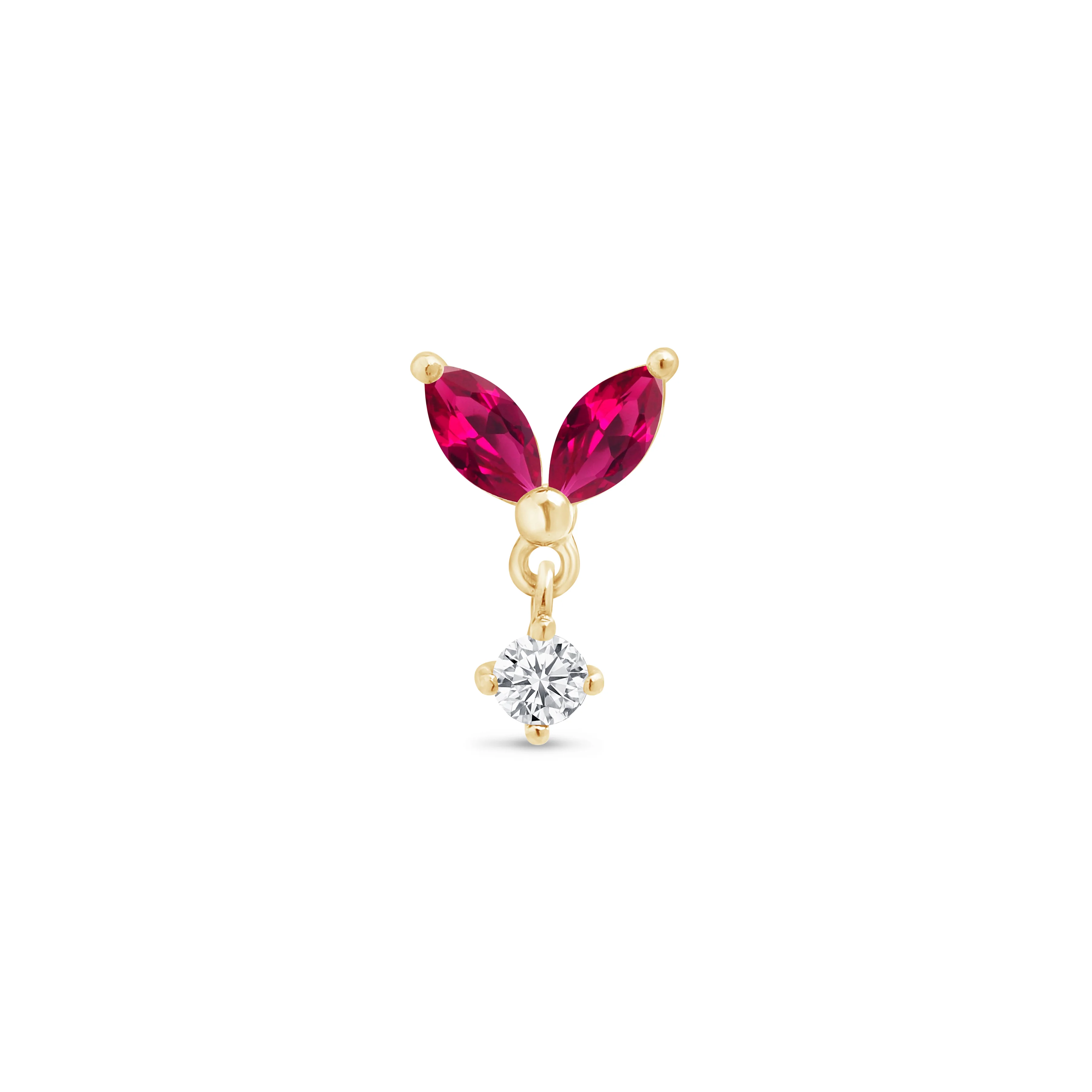Yellow Gold Ruby Double Marquise Drop Flat Back Earring