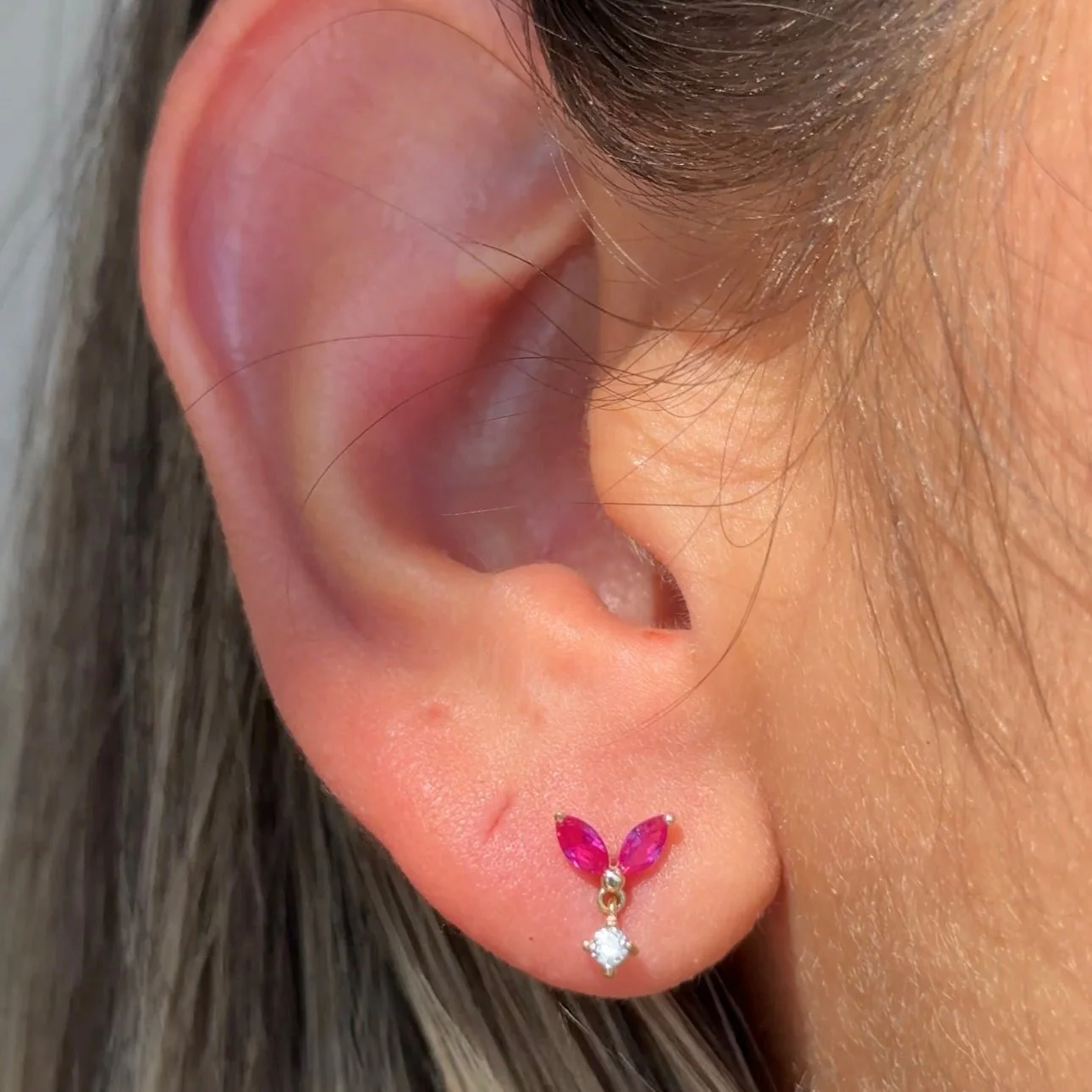 Yellow Gold Ruby Double Marquise Drop Flat Back Earring - Image 6