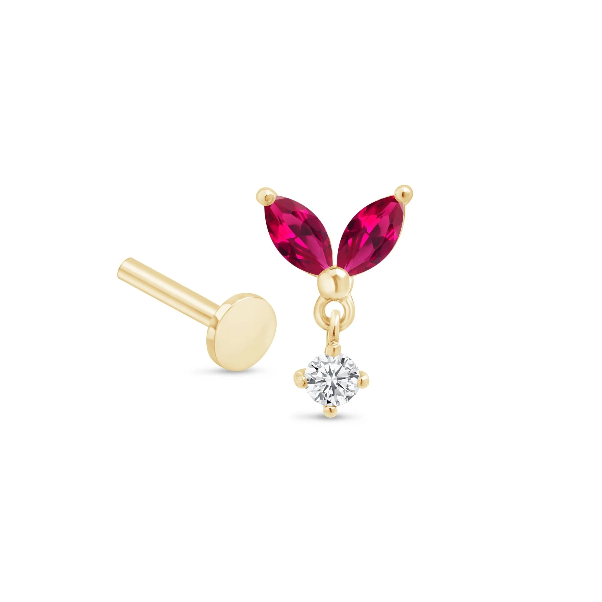 Yellow Gold Ruby Double Marquise Drop Flat Back Earring - Image 8