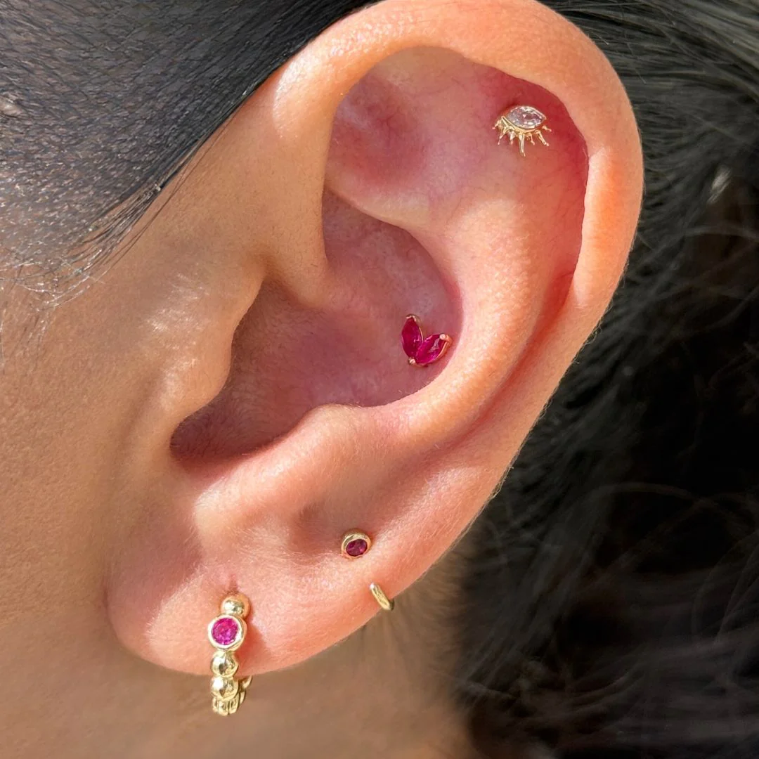 Yellow Gold Ball Flat Back Threaded Stud Earring - Image 6