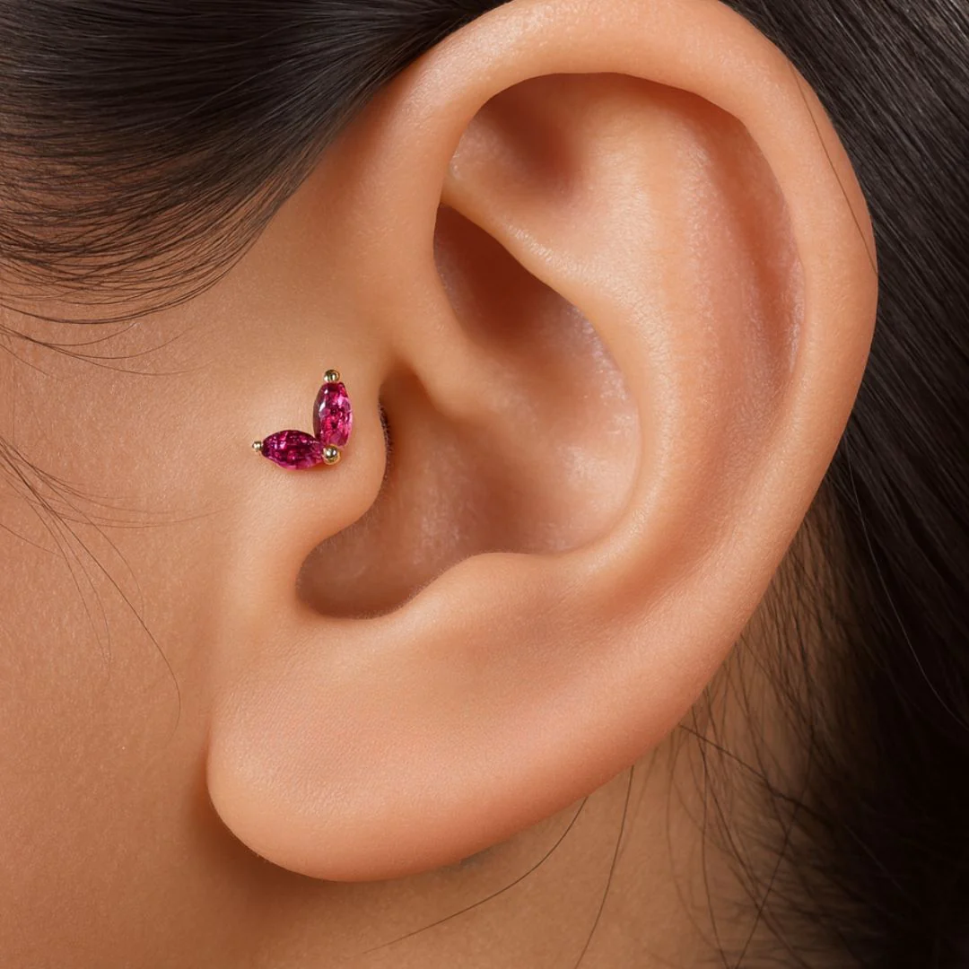 Yellow Gold Double Marquise Stone Flat Back Earring - Image 9