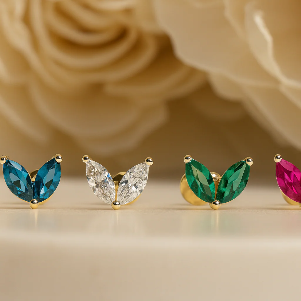 Yellow Gold Double Marquise Stone Flat Back Earring - Image 3