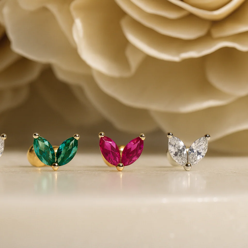 Yellow Gold Double Marquise Stone Flat Back Earring - Image 4