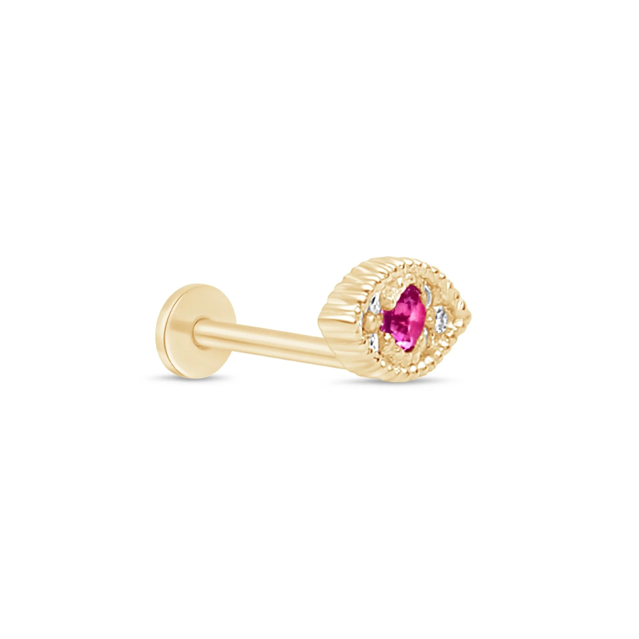 Yellow Gold Red Ruby Evil Eye Flat Back Earring - Image 9