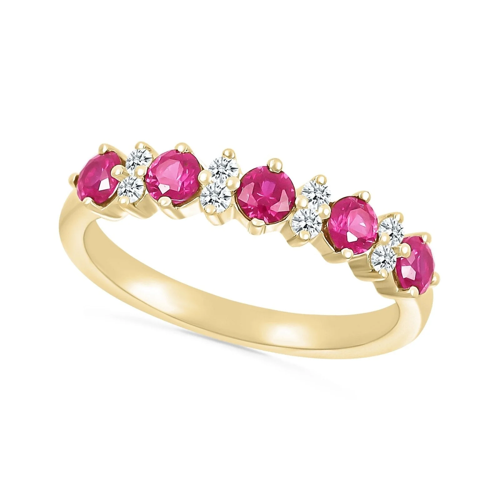 Ruby and White Sapphire Half Eternity Ring in Solid 10k Yellow Gold