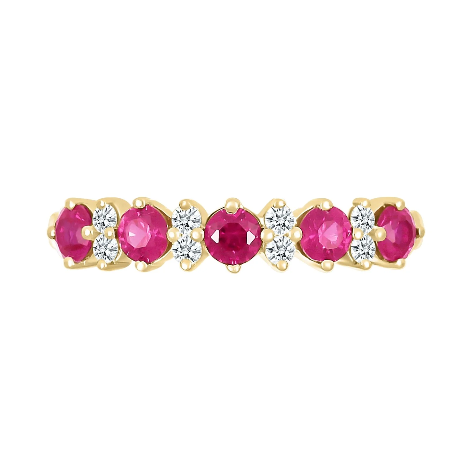 Ruby and White Sapphire Half Eternity Ring in Solid 10k Yellow Gold - Image 11