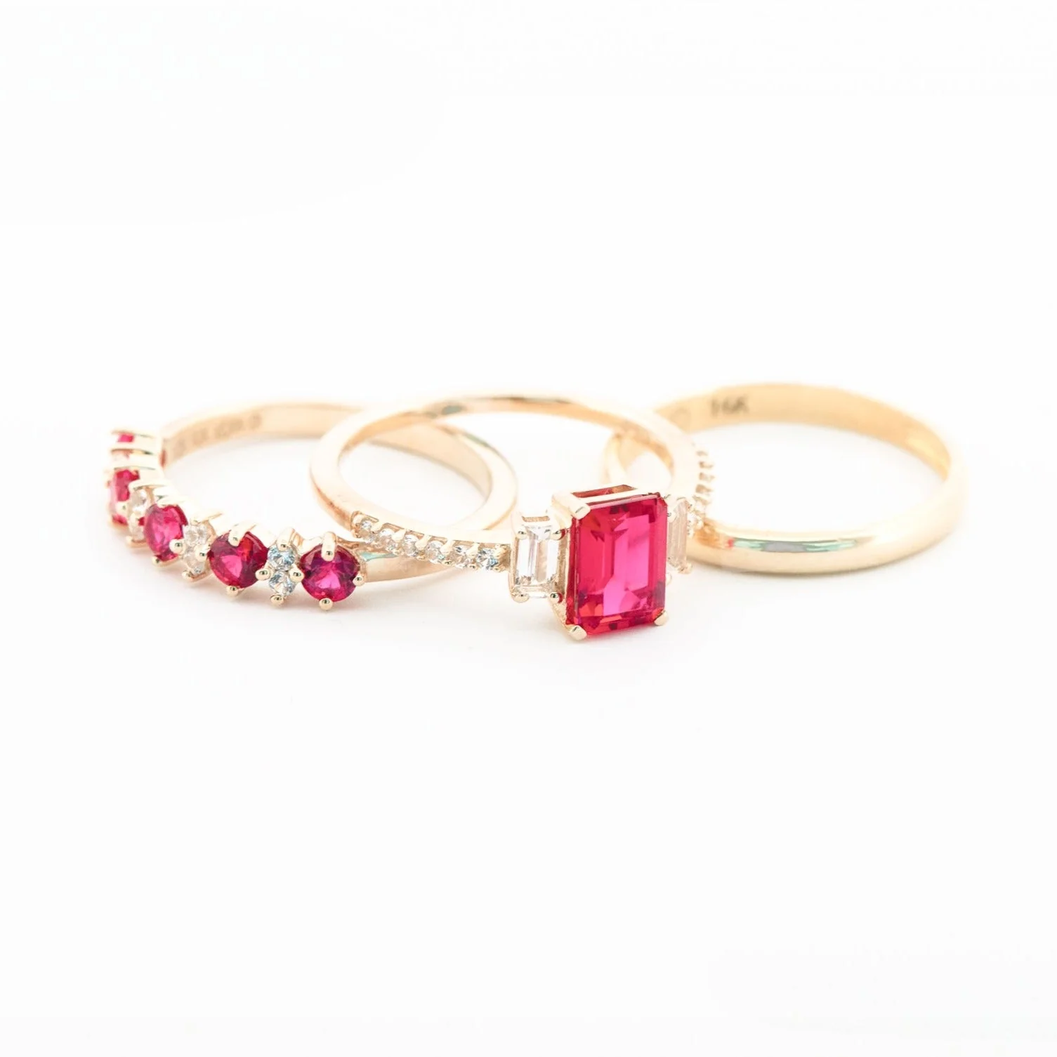 Ruby and White Sapphire Half Eternity Ring in Solid 10k Yellow Gold - Image 5