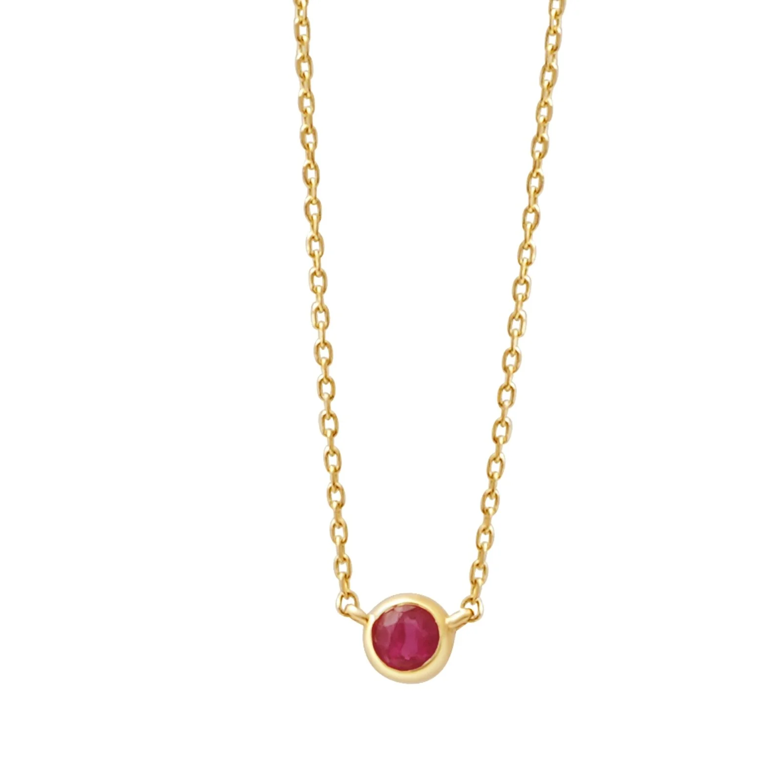 Yellow Gold Ruby Bezel Station Necklace
