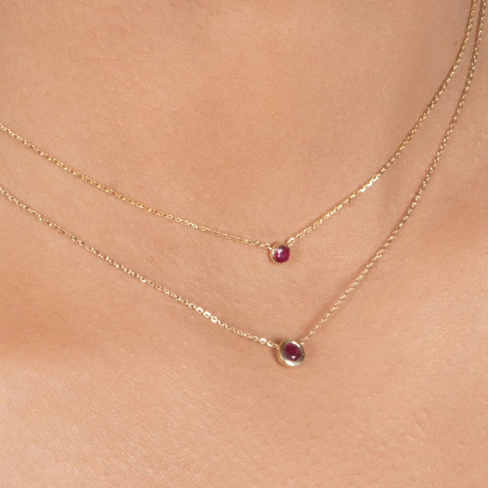 Yellow Gold Ruby Bezel Station Necklace - Image 4