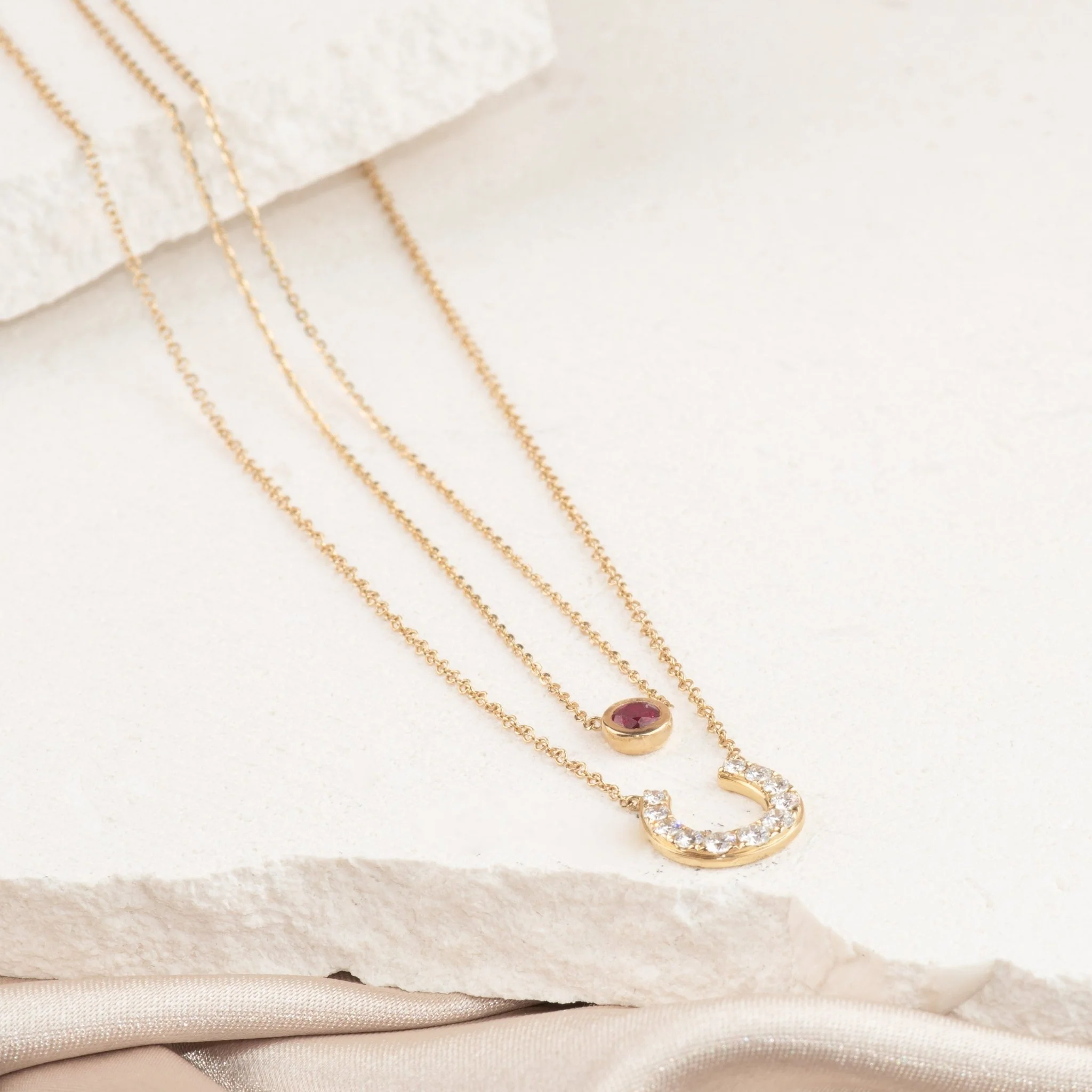 Yellow Gold Ruby Bezel Station Necklace - Image 7