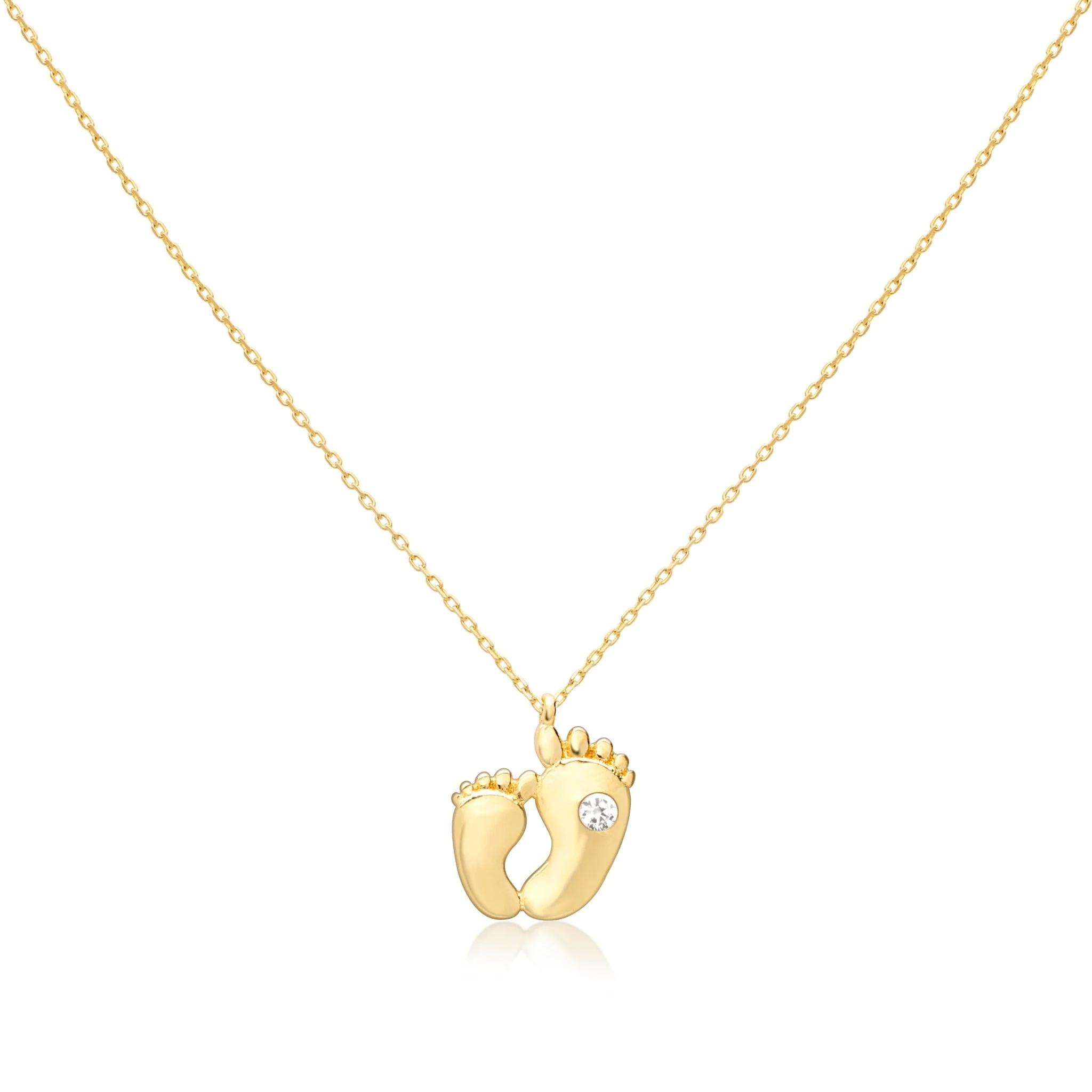 Yellow Gold Sapphire Baby Feet Pendant Necklace