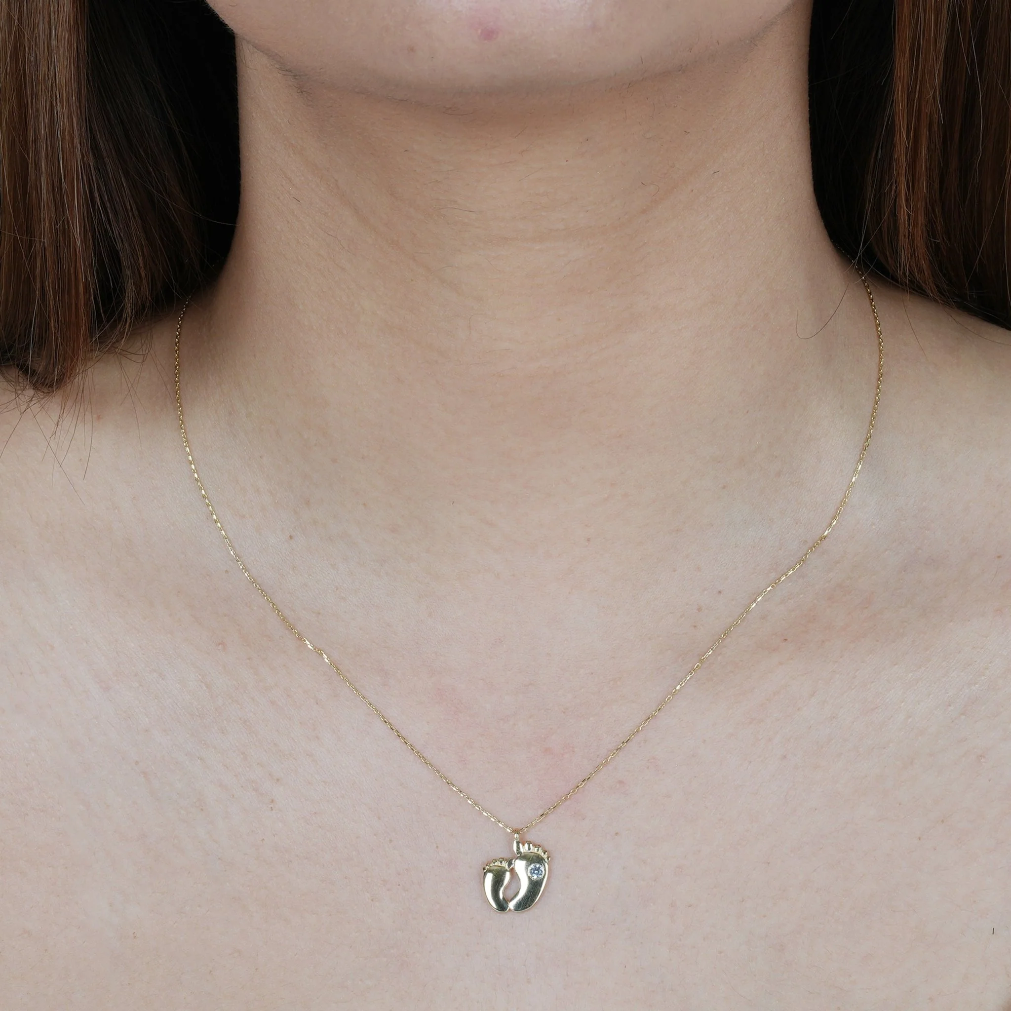 Yellow Gold Sapphire Baby Feet Pendant Necklace - Image 3